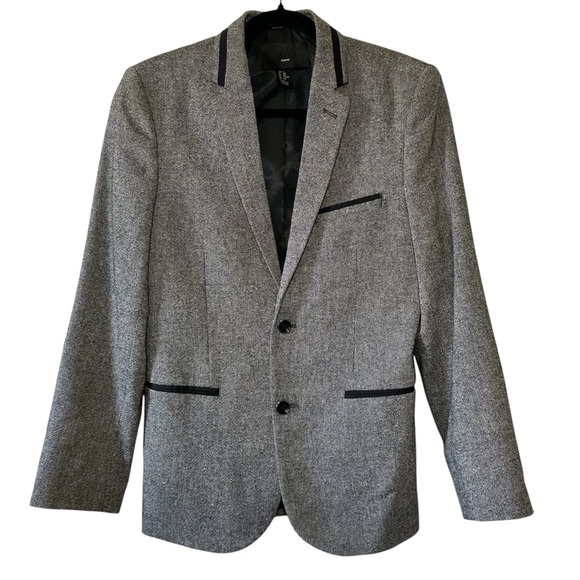 H&M Men's Gray & Black Tweed Slim Fit Tailored w/Elbow Patches Blazer- Size 36R - Picture 1 of 16